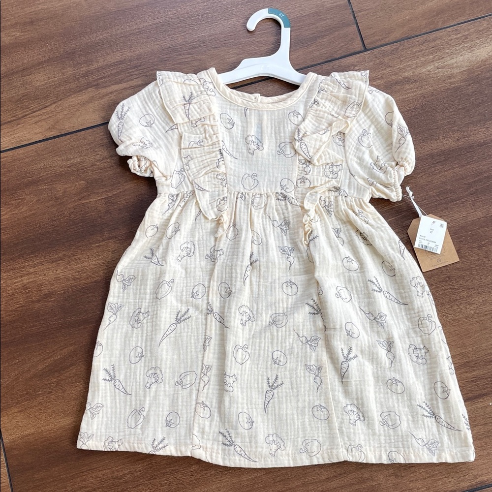 NEW Grayson Collective Cream Ruffled Baby Dress with Vegetable Print, 4T